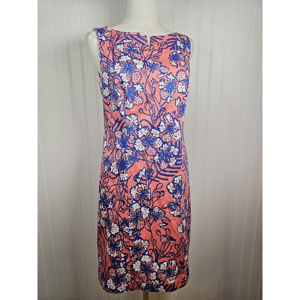 Talbots Floral Sleeveless Sheath Dress Coral Pink Pockets Back Zip Size 4P